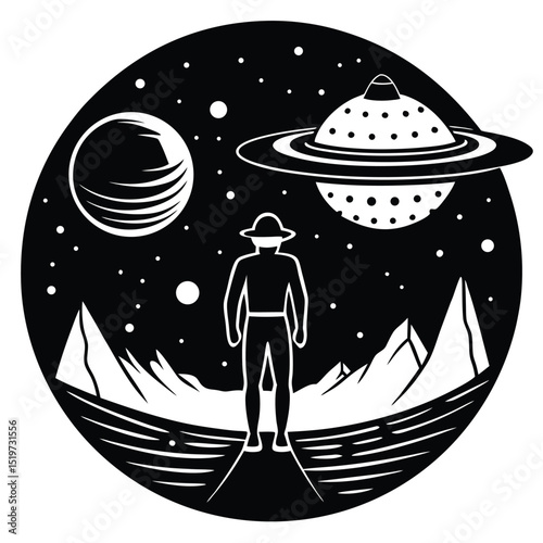 Space Explorer A Solitary Figure Contemplates the Cosmos