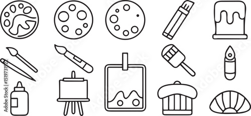 Visual Arts Icons Set Editable Black Stroke Line Art