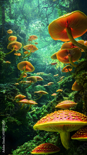 Magical Forest With Glowing Mushrooms