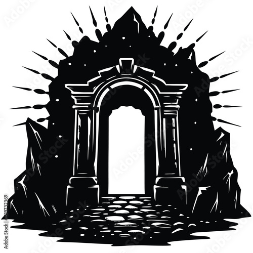 Mysterious Stone Archway Gateway to the Unknown, Fantasy Illustration