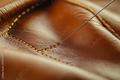 Wallpaper Mural A leatherworker sews leather with a needle close up background. Leatherworking. Torontodigital.ca