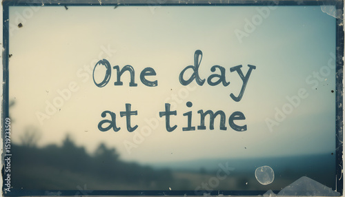 One Day At A Time: A vintage-style photograph featuring the inspirational phrase 