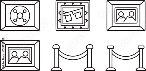Gallery Museum Icons Set Editable Art Display Line Art