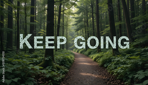Path to Perseverance: An inspiring image of a forest path, where 'KEEP GOING' serves as a beacon of motivation, urging the viewer to press onward toward their aspirations.