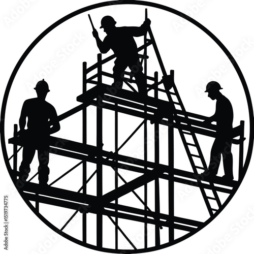 Construction Workers on Scaffolding Teamwork and Safety in Building Projects