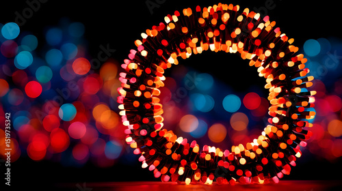 Colorful Bokeh Lights in Circular Arrangement with Dark Background
