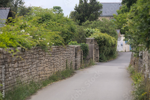 Photo ruelle en pierre du chemin de la Grimpette sur l'Île aux moines dans le Golfe du Morbihan en Bretagne, France, Europe
