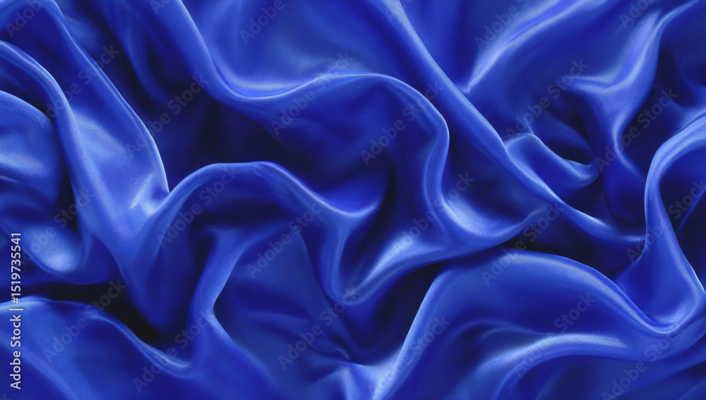 Abstract Study of Royal Blue Fabric Folds Luxurious Silk Texture Background