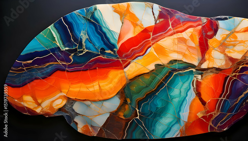 A vibrant slab of agate showcasing intricate patterns and vivid colors.