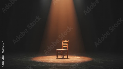 Spotlight on a single wooden chair