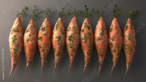 Roasted Carrots In Row On Dark Grey Surface
