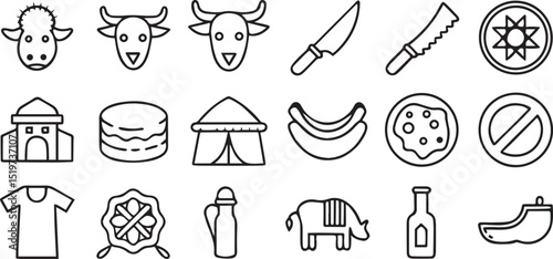 Eid ul Azha Icons Set Editable Festival Line Vector