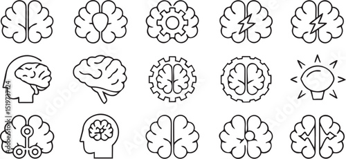 Brain Icons Set Editable Solid Black Neuroscience
