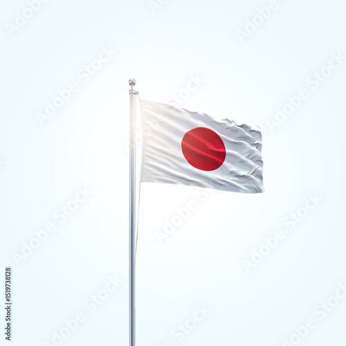 Japan Flag Vector Illustration, National Flag of Japan with Official Colors, Japanese Flag Background, National Foundation Day. Japan Flag Waving Vector Design.