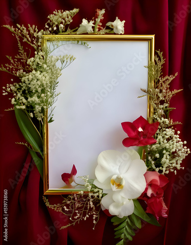 A decorative frame adorned with flowers, ready for a photo or artwork display.