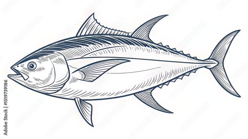 Obraz premium Three Bold Black Tuna Silhouettes in Varying Poses on White Background for Contrast
