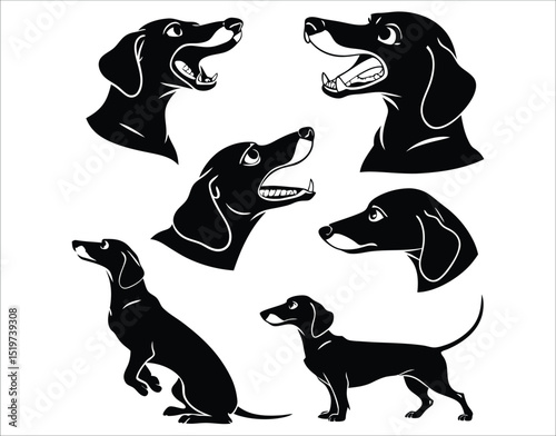 Silhouettes of Dachshund Dog Heads