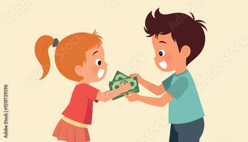Children joyfully exchanging Eid money, celebration of generosity