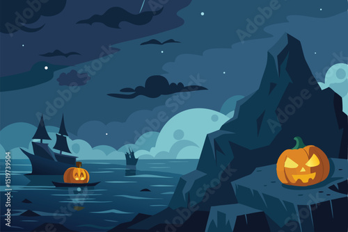 halloween background with pumpkin and bats