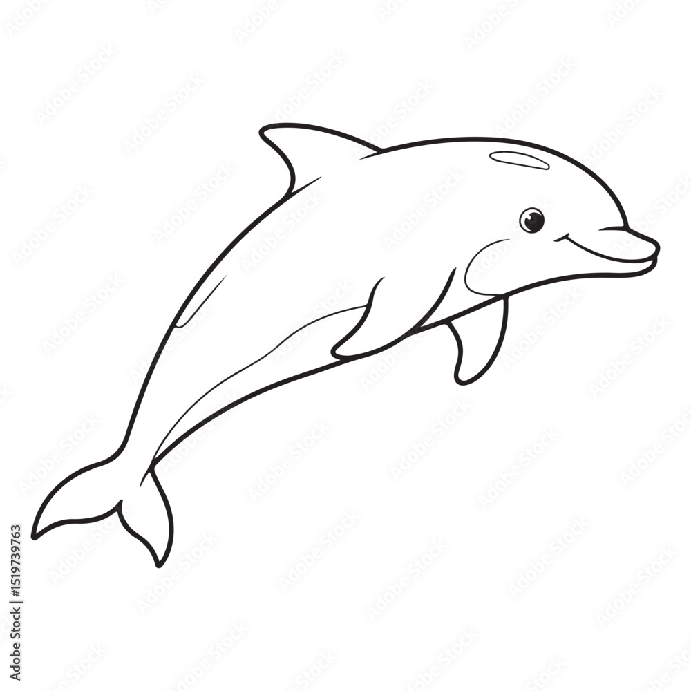 Obraz premium Cute dolphin outline playful sea animal illustration