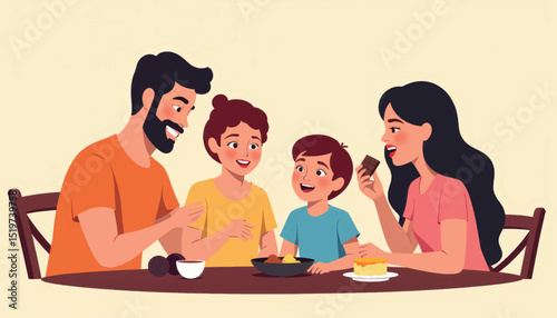 Happy family enjoying chocolate together at home, sweet moments