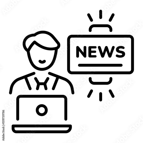 An outline style icon of a news anchor