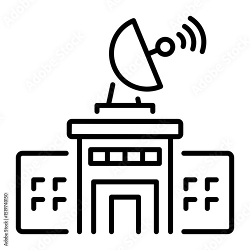 A line style icon showing radio station with antenna