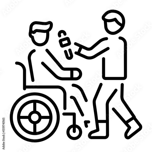 A line style icon depicting a character taking disabled interview 