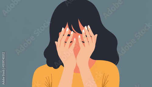 Grieving woman covering her face in despair, emotional expression
