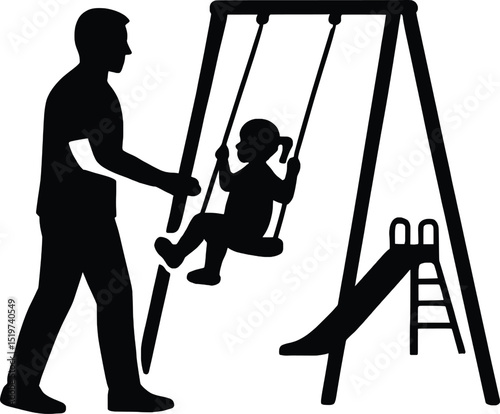 Father and Daughter Swing Set A Vector Illustration