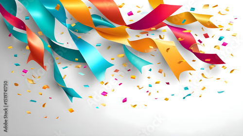 Colorful Ribbons and Confetti Background for Celebration Events