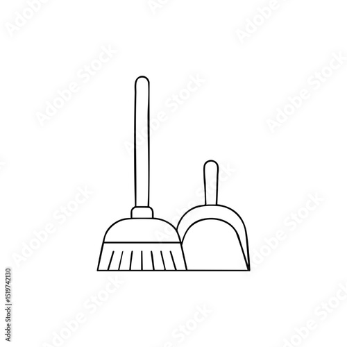 Broom and dustpan cleaning tools icon