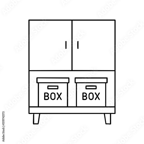Storage cabinet with labeled boxes icon