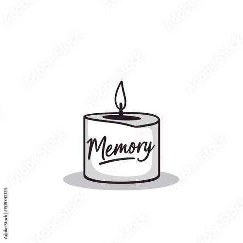 Simple candle illustration with word memory. Lit candle represents remembrance and grief. Symbolic candle image ideal for funeral or pet loss memorial design.