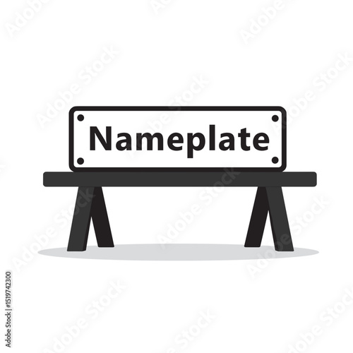 Simple nameplate on wooden bench. Rectangular nameplate with inscription on simple wooden bench.  Nameplate design perfect for pet memorial, funeral arrangement or sad commemorative event.