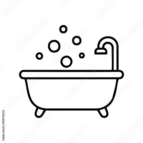 Bathtub line icon with bubbles for hygiene