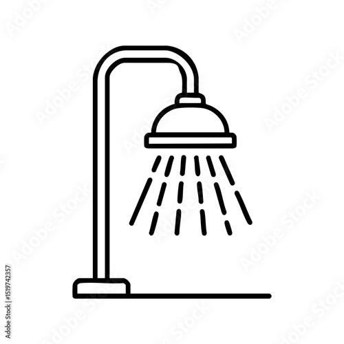 Shower head line icon with water stream