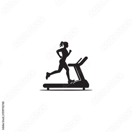 Silhouette of woman running on treadmill cardio workout vector illustration
