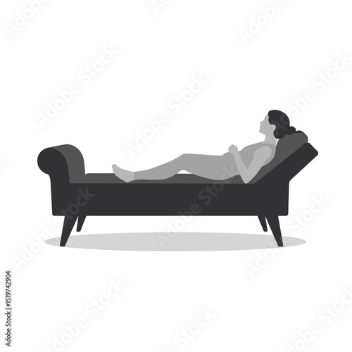 Person lying on a couch for therapy session.  Relaxing posture on comfortable chaise lounge. Individual therapy session for mental health and wellness.