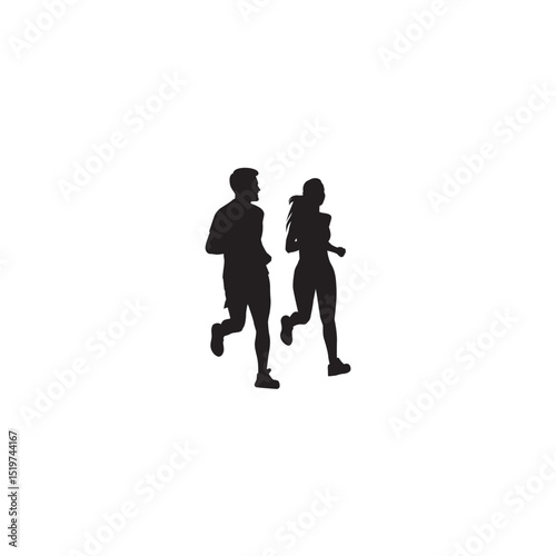 Silhouette of man and woman running together for fitness and health