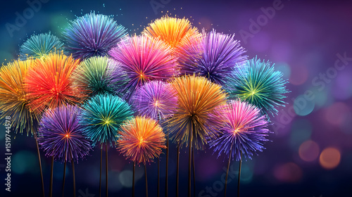 Colorful Abstract Fireworks Background with Bright Light Effects
