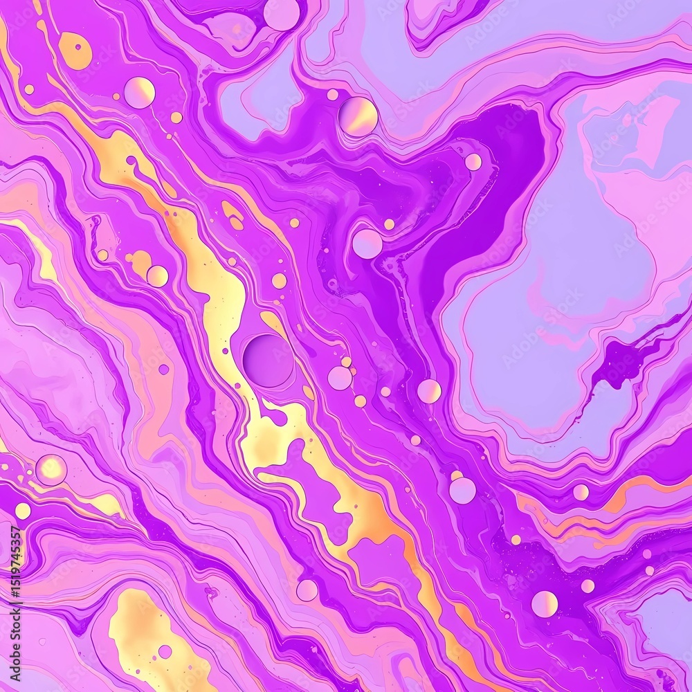 Vibrant abstract background of flowing liquid marble in shades of purple, lavender, pink, and golden yellow. Features glossy bubbles and dynamic, swirling textures, creating an elegant, modern look. Vibrant abstract background of flowing liquid marble in shades of purple, lavender, pink, and golden yellow. Features glossy bubbles and dynamic, swirling textures, creating an elegant, modern look.