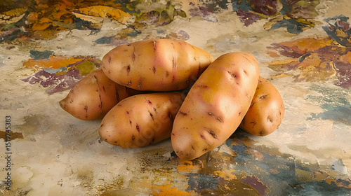 Russet Potatoes Displayed Against Abstract Background