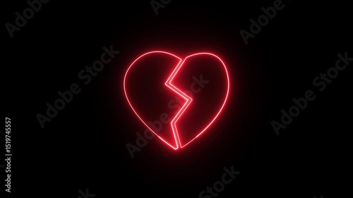 Animation icon of a broken red heart 4k on a black background. Broken heart animation.