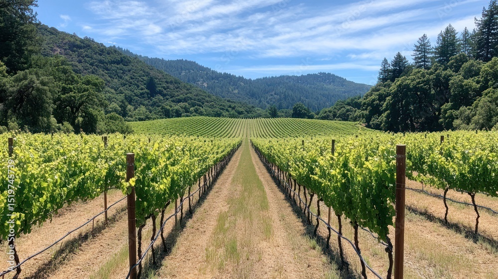 Naklejka premium Vineyard Rows in California's Wine Country