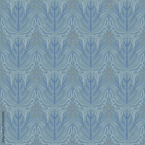 Seamless blue pattern with ornamental flowers. Vintage floral damask ornament. Soft color background for wallpaper, textile, carpet and any surface. 