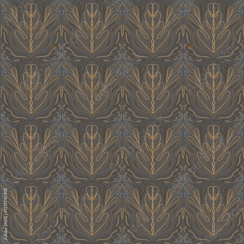 Seamless blue and brown pattern with ornamental flowers. Vintage floral damask ornament. Soft color background for wallpaper, textile, carpet and any surface. 