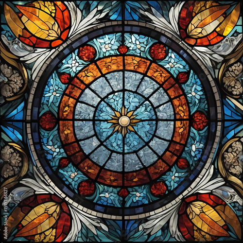 Close Up Colorful Stained Glass Mosaic Pattern 
