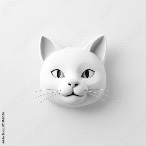 Minimalist White Cat Face Sculpture with Clean Monochrome Design