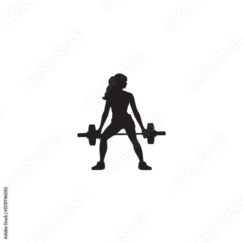 Silhouette of strong woman lifting barbell doing sumo deadlift exercise